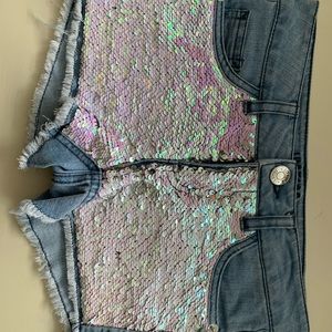 Justice reversible sequin front denim shorts